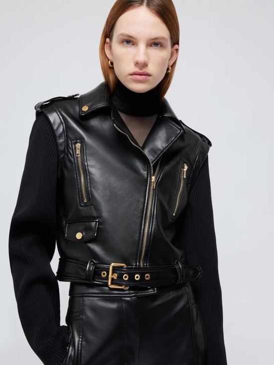 Jonathan Simkhai Jackets & Blazers - Jonathan Simkhai Belene Jacket Vegan Leather Knit Sleeves Size M